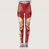 Grimmige Schedel | Witte Stof & Levendig Rood Leggings (Voorkant)
