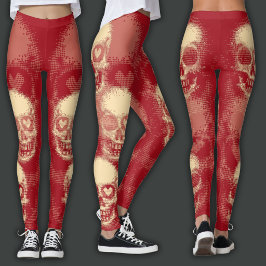 Grimmige Schedel | Witte Stof & Levendig Rood Leggings