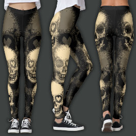 Grimmige Schedel | Witte Stof & Zwart Leggings
