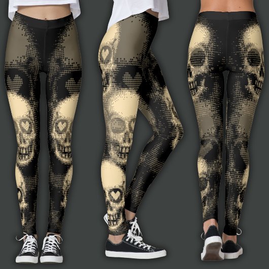 Grimmige Schedel | Witte Stof & Zwart Leggings