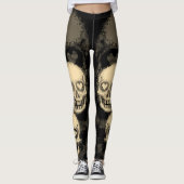 Grimmige Schedel | Witte Stof & Zwart Leggings (Voorkant)