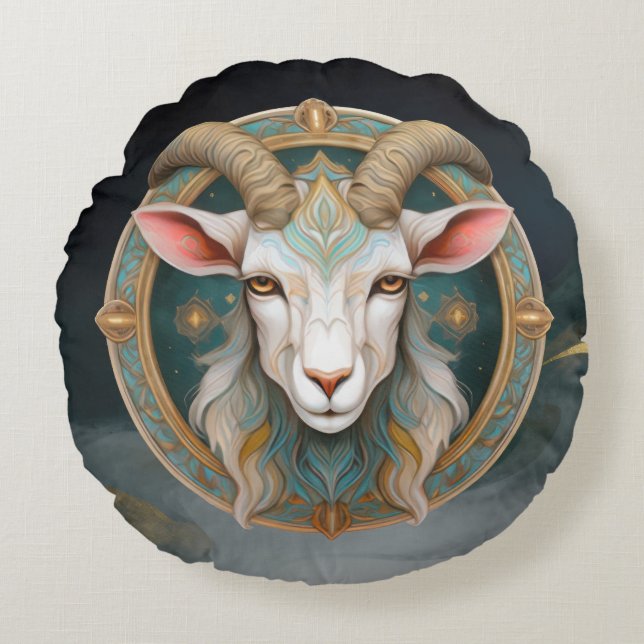 Grimmloch Geit Embleem Fantasy RPG Rond Kussen (Voorkant)