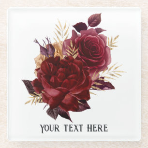  Grimoire Burgundy en Gold Floral Glazen Onderzetter