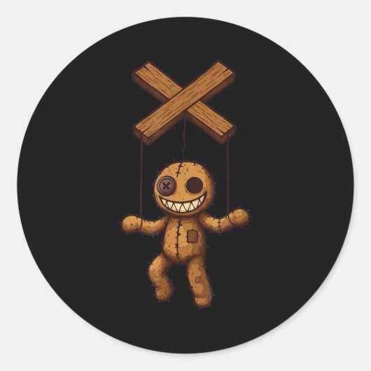 Grimstring – Soky Playful Puppet Marionette Cartoo Ronde Sticker (Voorkant)