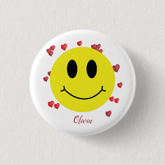 Grin Face met Red Hearts gepersonaliseerd Ronde Button 3,2 Cm (Voorkant)