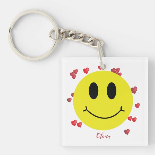 Grin Face met Red Hearts gepersonaliseerd Sleutelhanger (voorkant)