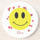 Grin Face met Red Hearts gepersonaliseerd Zandsteen Onderzetter (Voorkant)