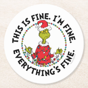 Grinch   Alles is goed Ronde Kartonnen Onderzetter