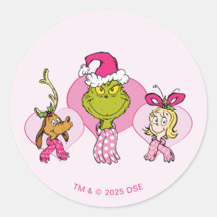 Grinch-bende in Roze Valentijnsportret Ronde Sticker