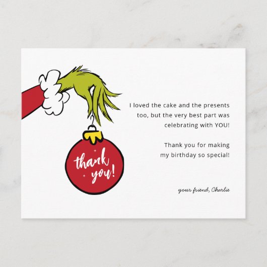 Grinch betekent één verjaardag dank je briefkaart (Voorkant)