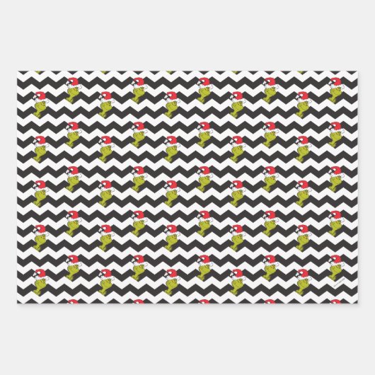 Grinch | Black & White Holiday Chevron Pattern Inpakpapier Vel (Voorkant)