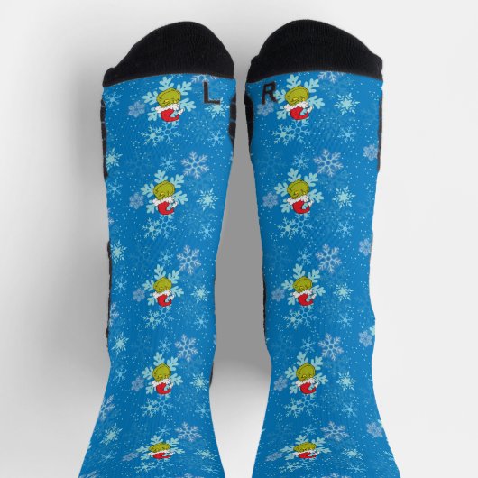 Grinch Blauw Sneeuwvlok Patroon Sokken (Top)