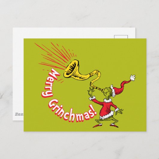 Grinch Blowing the Merry Grinchmas Horn Briefkaart (Voorkant / Achterkant)