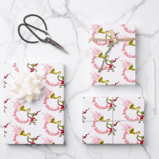 Grinch Blowing the Merry Grinchmas Horn Inpakpapier Vel (Voorkant)