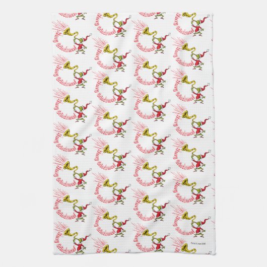 Grinch Blowing the Merry Grinchmas Horn Theedoek (Verticaal)