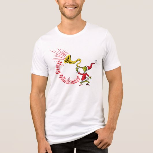Grinch Blowing the Merry Grinchmas Horn Tri-Blend Shirt (Voorkant)