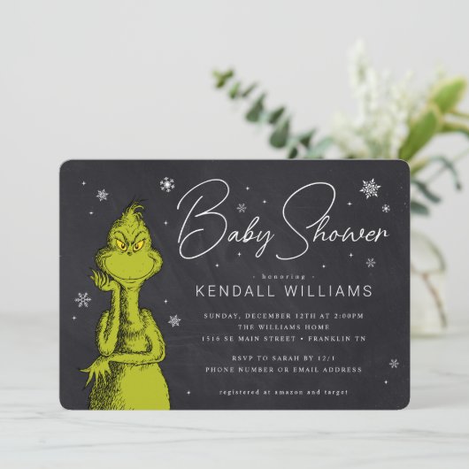 Grinch Chalkboard Baby shower (Staand voorkant)