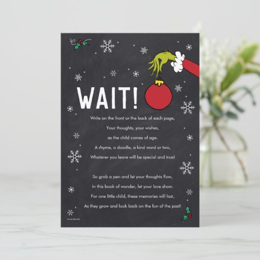 Grinch Chalkboard Guest Book Party Sign Kaart (Staand voorkant)