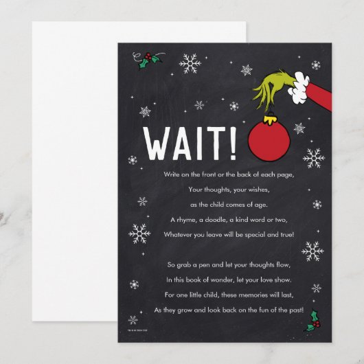 Grinch Chalkboard Guest Book Party Sign Kaart (Voorkant / Achterkant)