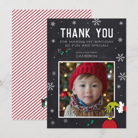 Grinch Chalkboard Verjaardag Bedankkaart (Voorkant / Achterkant)