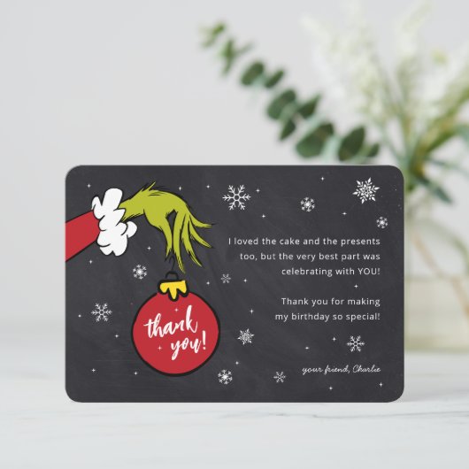 Grinch Chalkboard Verjaardag Dank u (Staand voorkant)