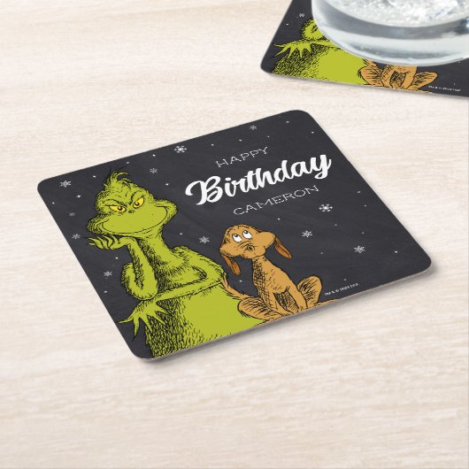Grinch Chalkboard Verjaardag Kartonnen Onderzetters (Schuin)