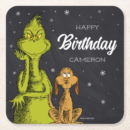 Grinch Chalkboard Verjaardag Kartonnen Onderzetters (Voorkant)