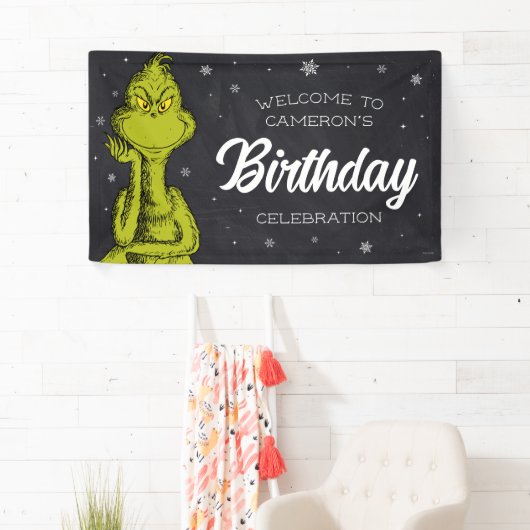 Grinch Chalkboard Verjaardag Spandoek (Insitu)