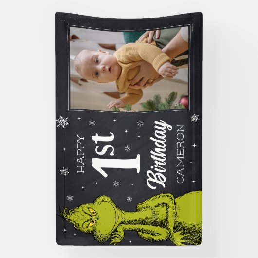 Grinch Chalkboard Verjaardag Spandoek (Verticaal)