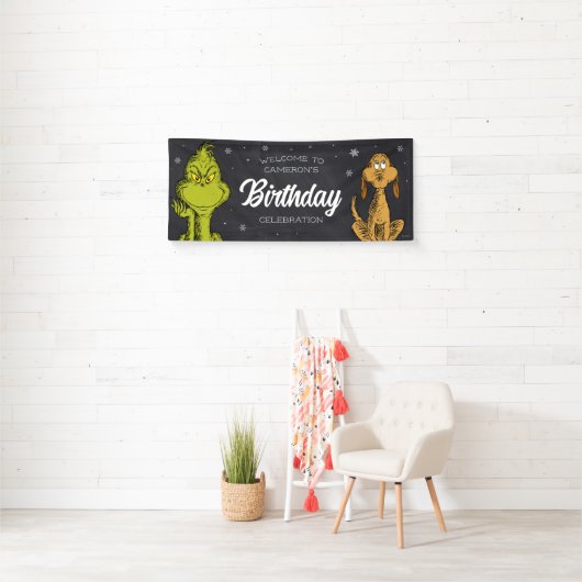 Grinch Chalkboard Verjaardag Spandoek (Insitu)