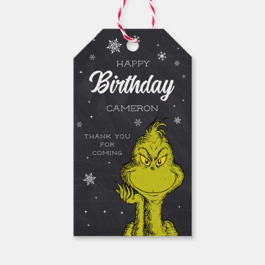 Grinch Chalkboard Verjaardagsgunst Cadeaulabel (Voorkant)