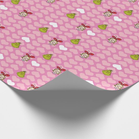 Grinch & Cindy-Lou Pink Heart Pattern Cadeaupapier (Hoek)