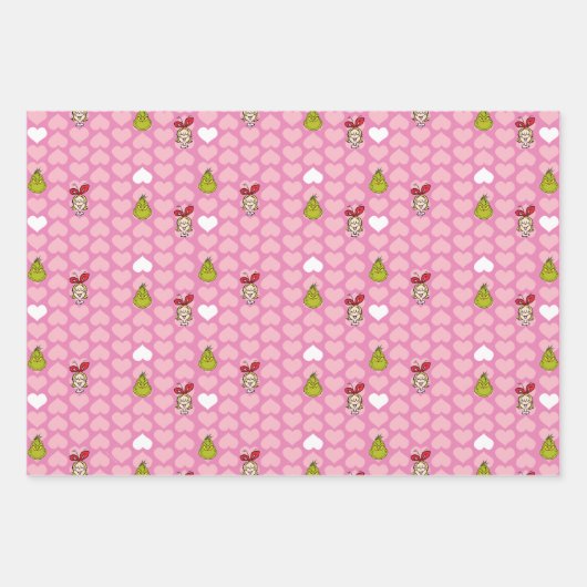 Grinch & Cindy-Lou Pink Heart Pattern Inpakpapier Vel (Voorkant)
