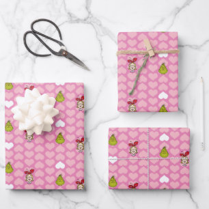 Grinch & Cindy-Lou Roze Hart Patroon Inpakpapier Vel