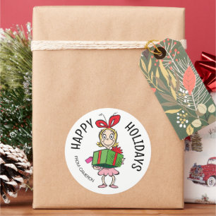 Grinch Cindy-Lou Who Kerstcadeautag Ronde Sticker