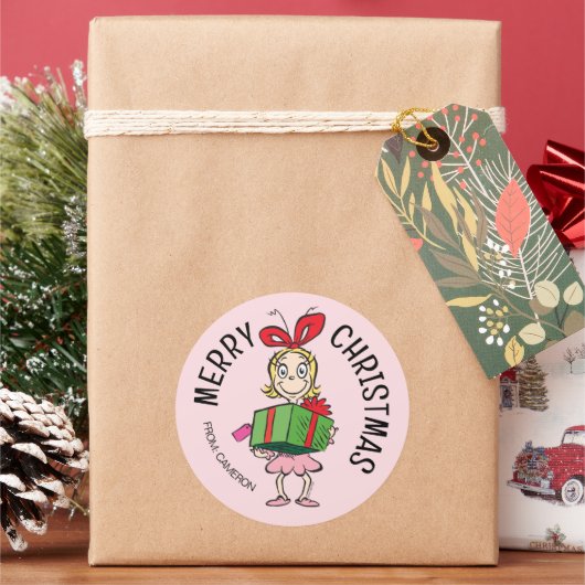 Grinch | Cindy-Lou Wie | Kerstcadeautag Ronde Sticker (Feestdagen)