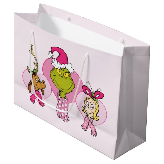 Grinch Crew in Pink Valentine's Portrait Groot Cadeauzakje (Voorkant Gekanteld)