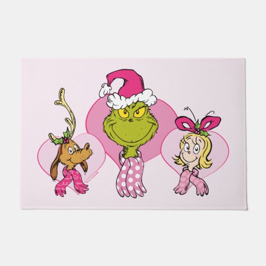 Grinch Crew in Roze Valentijnsportret Deurmat (Voorkant)