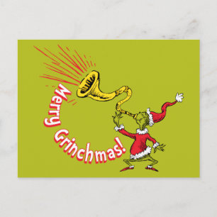 Grinch die de vrolijke Grinchmas hoorn blaast Briefkaart
