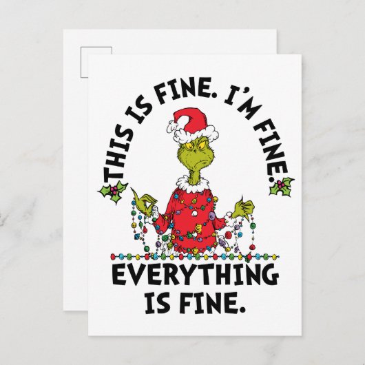 Grinch | Everything is Fine Feestdagenkaart (Voorkant / Achterkant)