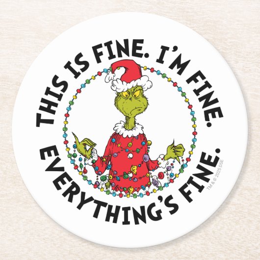 Grinch | Everything's Fine Ronde Kartonnen Onderzetter (Voorkant)