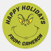 Grinch Gezicht | Prettig Kerstfeest Ronde Sticker (Voorkant)