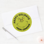 Grinch Gezicht | Prettig Kerstfeest Ronde Sticker (Envelop)