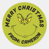 Grinch Gezicht | Prettig Kerstfeest Ronde Sticker (Voorkant)