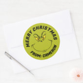 Grinch Gezicht | Prettig Kerstfeest Ronde Sticker (Envelop)