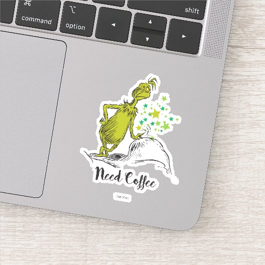 Grinch | Grappig Heb Koffie Nodig Sticker (Detail)