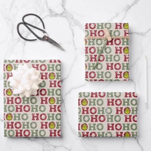 Grinch Ho Ho Pattern Inpakpapier Vel (Voorkant)