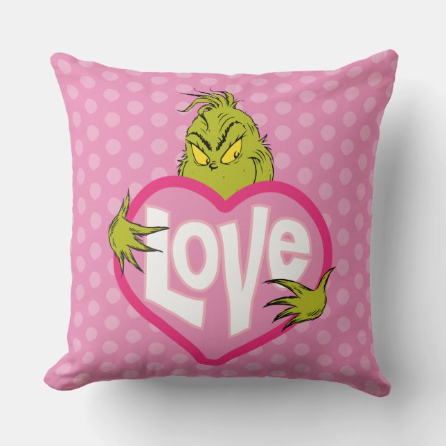 Grinch | Houd van Roze Hart Kussen (Voorkant)