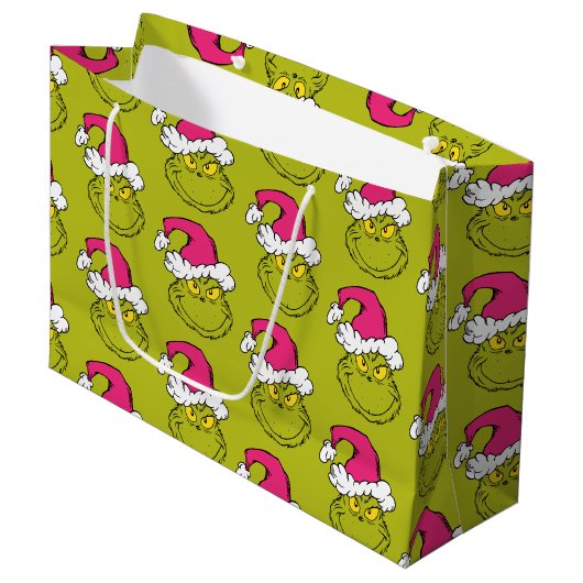 Grinch in Pink Santa Hat Groot Cadeauzakje (Voorkant Gekanteld)