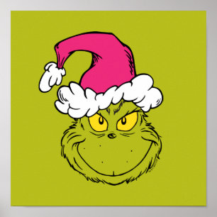 Grinch in roze kerstmanhoed poster